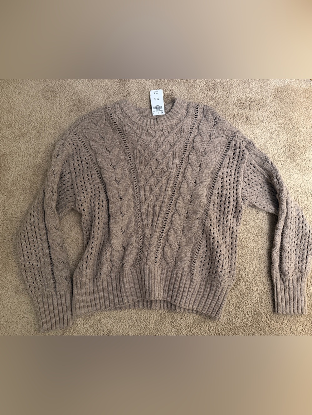 Abercrombie and Fitch Cozy Cable Knit Crewneck Sweater - Taupe